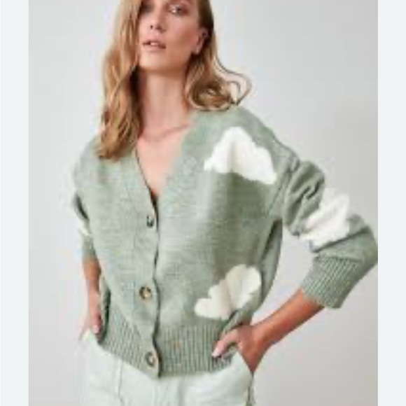 Olive Green Clouds Wool Blend Cardigan - Picture 2 of 6